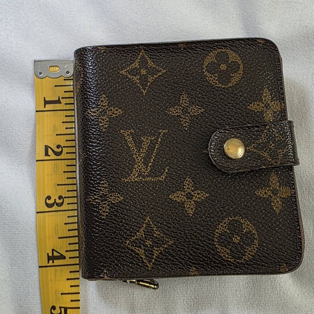 Vntg Louis Vuitton Monogram Compact Bifold Zip Wallet Made in Spain Brown Canvas - Picture 12 of 12